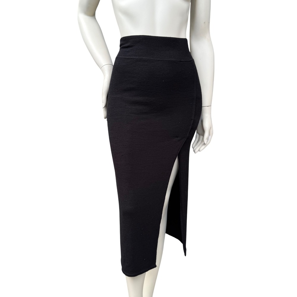 Vintage Y2K Wilfred Free Aritzia Maxi Skirt High Slit Black Knit Minimalist XS